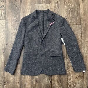 JF J. Ferrar Slim Fit Sport Coat Suit Blazer Mens Size 34/36 SH Black Text